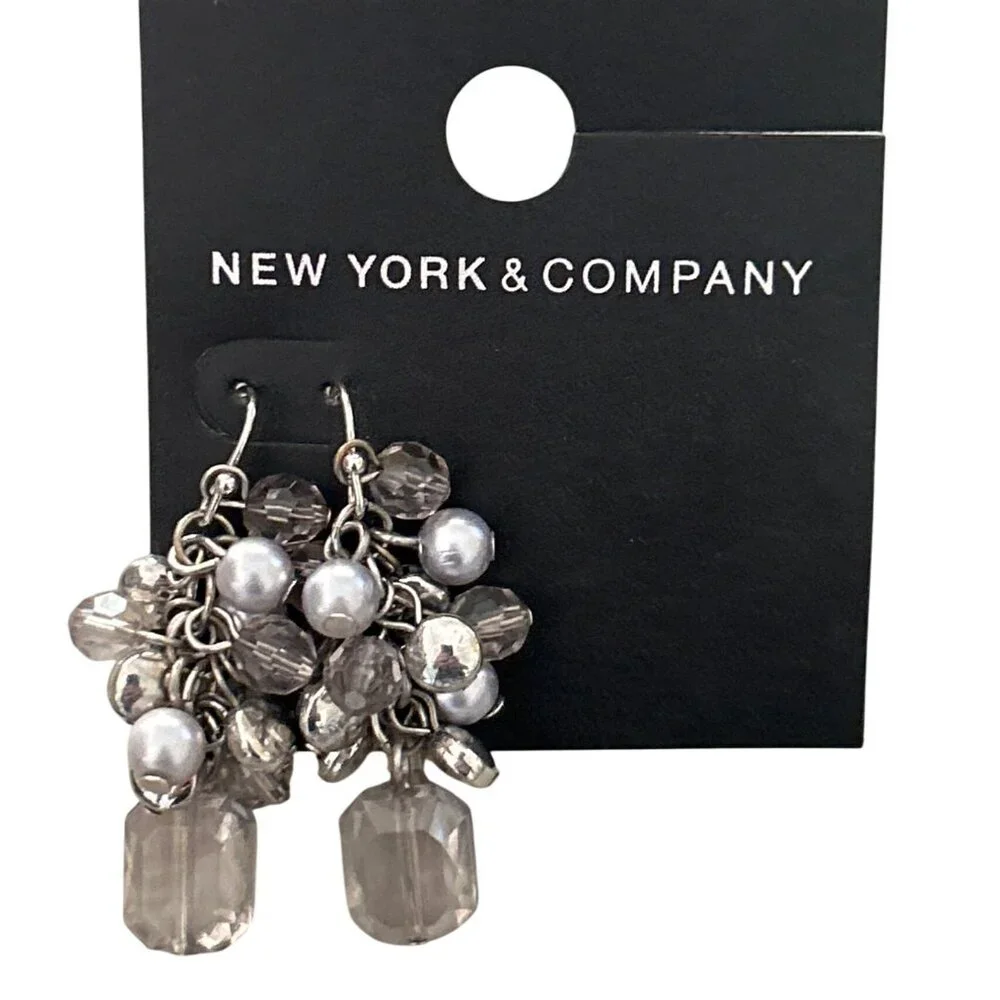 New York & Co Silver Bead Dangle Earrings  + WHBM Blue Crystal Cluster Earrings - Picture 3 of 6